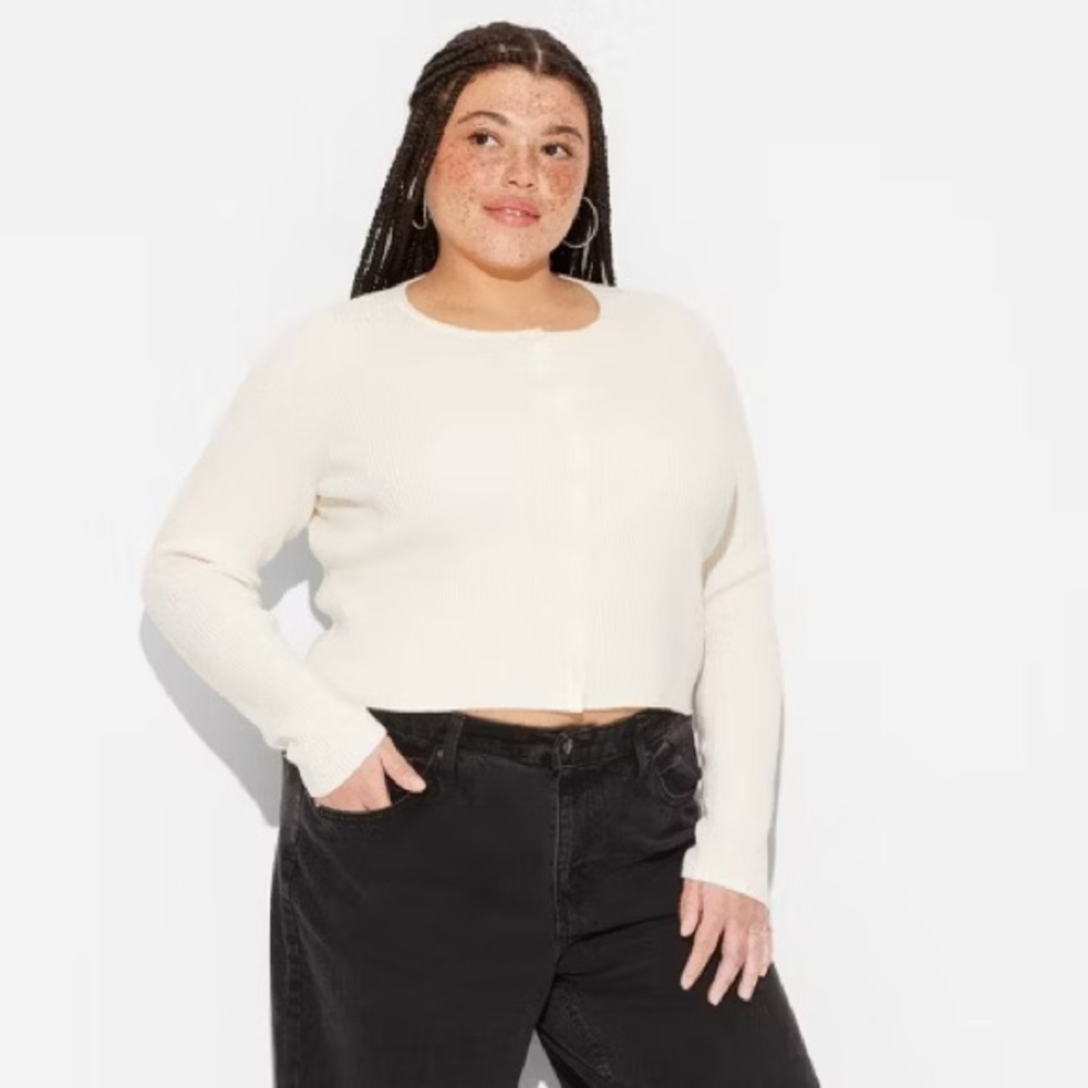 🧡 Rib Pearl Shrunken Sweater Cardigan Wild Fable Target Off-White